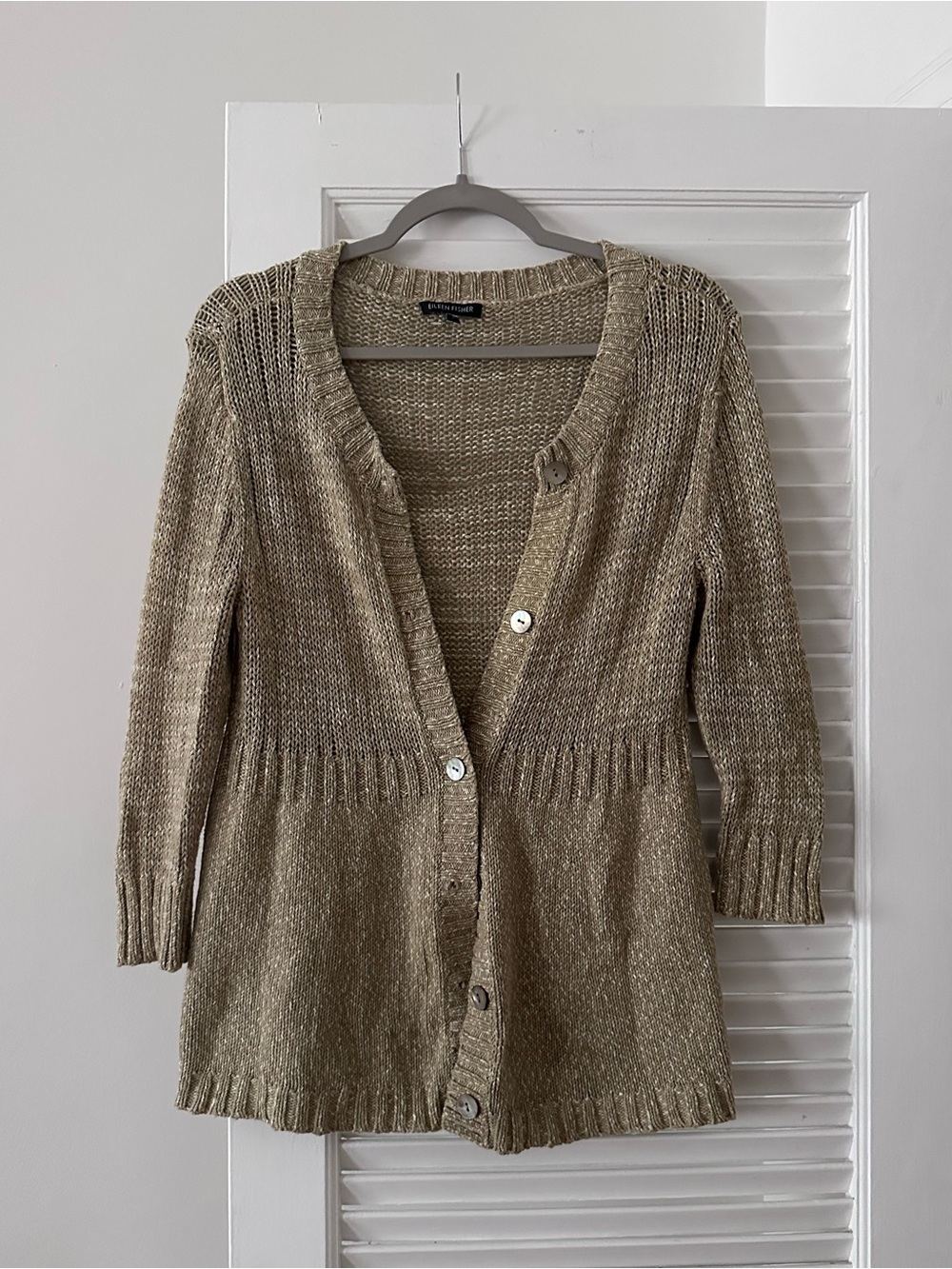 Eileen Fisher 100% Cotton Cardigan - Tan/Oatmeal Knit - Sz S